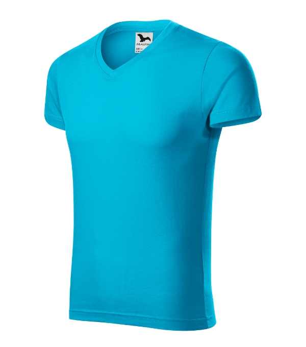 Tričko pánske Slim Fit V-neck – farba tyrkysová
